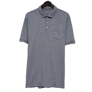 Peter Millar Mens Golf Polo Navy/White Striped Pocket Cotton/Spandex Peru Sz XXL